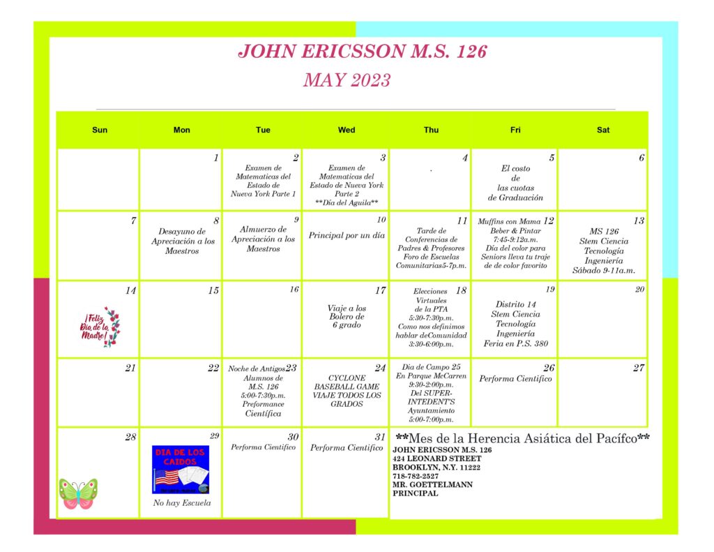 John Ericsson School Calendar John Ericsson School Calendar